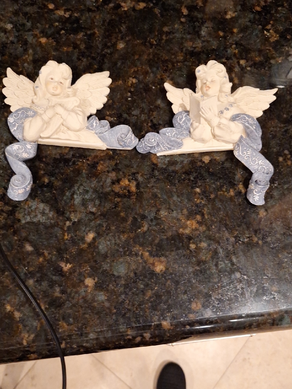 Vintage Pair of Sarah's Angels Corner Plaques with Light Blue Banners 2001